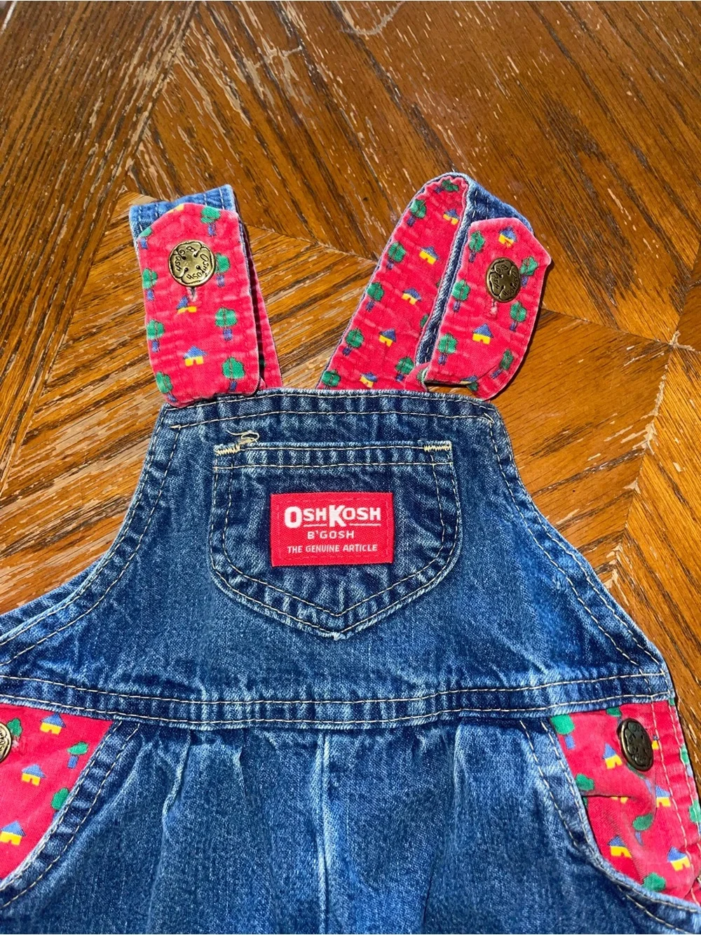 OshKosh B'gosh Dark Blue Denim Overalls with Red